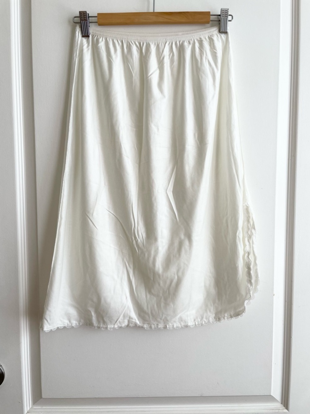 Vintage 90s White Sheer Satin Slip Skirt Lace Trim S Coquette Feminine Fairy